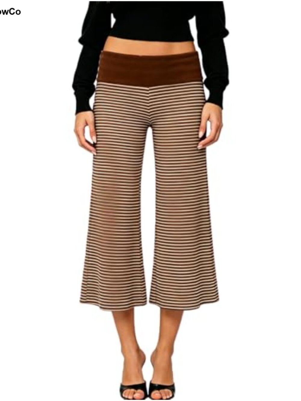 Women Wide Leg Fold Over Capri Pants Low Rise Yoga Lounge